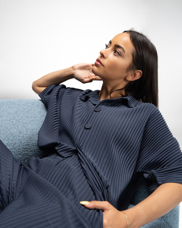 Pleated Shirt Navy